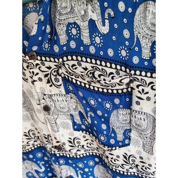 Sopheap Angkor Elephant Print Short Sleeve Button Down 100% Cotton Mens Size M - Picture 5 of 6